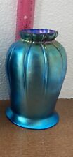 Lundberg Studios Tulip Shade Vintage American Studio Glass 2001 Iridescent Blue picture