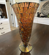 Vintage Red Mosaic Stained Glass Vase ~ 10.5