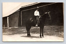 RPPC Young Man on Nice Looking Horse Huge Barn Real Photo Postcard picture
