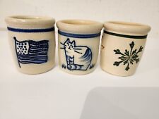 3 Shadowlawn Pottery Candle Votives Cat Flag Snowflake picture