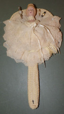 Vintage Victorian Crocheted Bisque Doll Head on Hand Held Mirror - Must see picture