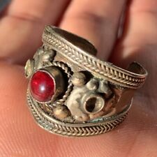 EXTREMELY RARE ROMAN BRONZE ANTIQUE RING RED STONE ANCIENT ENGRAVING ARTIFACT picture