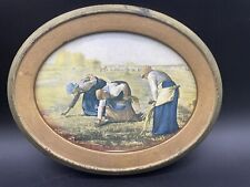 Vintage Print The Gleaners Vintage Tin Oval Frame No Glass picture