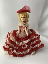 Vintage 1950s Hard Plastic Doll Red Flaminco Style Dress Red Hair and Bow 7” picture