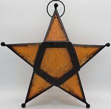 Vintage Moravian Star Amber Stained Glass Tealight Hanging Illuminated Christian picture