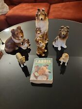 Vintage Lot (6) Ceramic Collie Dog Figurines & 1968 Lassie Book picture