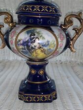 VTG Venetian Lagoon Fine Porcelain PORTRAIT Vase French Limoges HandleBlue Gold picture