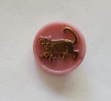 Round Pink Milk Glass Raised Gold Cat Vintage Buttons 20L - 11/20