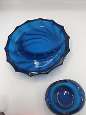 Lot of 2 Vintage Viking MCM Blunique Cobalt Blue Glass Ashtray trinket dish picture