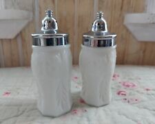 Vintage Puritan by McKee White Milk Glass Salt & Pepper Shakers Floral Wheat picture