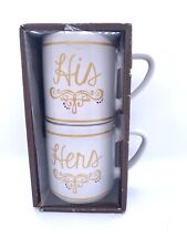 Pier 1 Import His and Hers Coffee Mugs Set NIB Gold Tone Design  picture