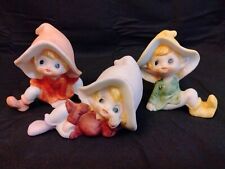 Vintage Homco Garden Pixie Elf Fairies Ceramic Figurines 5213 Set of 3  picture