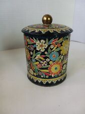 Vintage Biscuit Tin DAHER ENGLAND Metal Flowers Rainbow Container With Lid picture