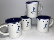 Set of 4 Disney Mickey Mouse Mugs Blue and White MM Monogram Discontinued Design picture