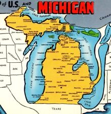 Map of ENORMOUS Michigan and Rest of Unimportant States Vintage Postcard 6265 picture