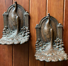 Vintage Weidlich Brothers Bookends Art Deco Bronze Peacock 1930s Bird Set Pair picture