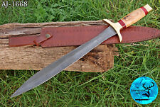 CUSTOM HANDMADE FORGED DAMASCUS STEEL VIKING SWORD WITH WOOD & BRASS HANDLE 1668 picture