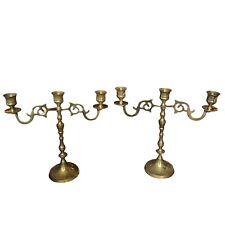 Vintage Pair Brass Candelabra Candle Holders Gothic Boho Elegant 3 Pillars picture
