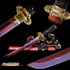 21'' Self-Defense Japanese Samurai Tanto Sword Folded Steel Blade Brass Tsuba picture