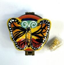 Porcelain Hinged Trinket Box Butterfly With Worm Trinket picture