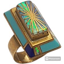  Rare Larry Castillo NAVAJO Sterling Silver GoldFilled Opal Mosaic Inlay RINGsz7 picture