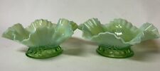 Pair of Northwood Glass Green Jewels and Drapery Ruffled Glass Opalescent Bowls picture
