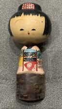 Japanese Kokeshi Doll Beautiful Fan Lady Wooden Hand Painted 5” Tall Bobble picture