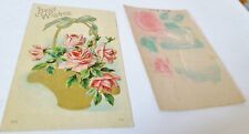 2 Antique Greetings Postcards Best Wishes Roses Embossed picture