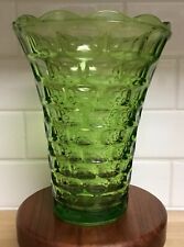 Vintage Federal Glass Bright Green Vase Lg Arrangement Basket weave Design 3D picture