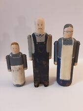 Vintage 1988 Wolf Creek Folk Art Wooden Farmer And Family Figures Lot Of 3  picture