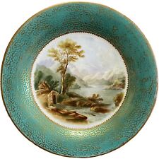 Antique Early 19thc Hand Painted Gold Gilt Scottish Landscape Plate Loch Lomond picture