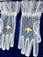 Eastern Star OES White Mesh gloves with White Polka Dots   picture