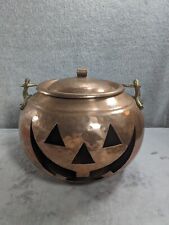 Vintage Copper Jack-O-Lantern Lidded Pumpkin Pot With Brass Handel Made Turkey picture