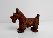 Vintage Brown Scottish Terrier Figurine Wood-Like 'Scottie Dog with Red Collar picture