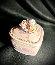 RARE Heart Shaped Trinket Dish Jewelry Box Porcelain Ceramic Pastel Roses picture