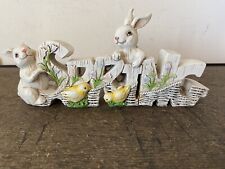 Roman Inc “Spring” Word Sign w/ Rabbits & Chicks & Wicker Style Base #63953 picture