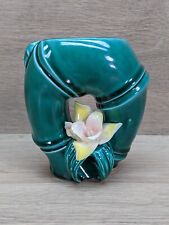 Vintage Enesco (Japan) Ceramic Green Bamboo Design Vase w/ Flower MCM picture
