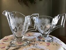 Art Deco Heisey Sugar and Creamer Etched Orchid Pattern Scalloped Edge Vintage picture