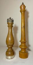 LARGE antique carved maple wood King Queen chess salt and pepper grinder mill picture