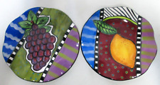 Charma Desings Lemon & Grapes starter appetizer B&B plate set 2 ruffled ceramic picture