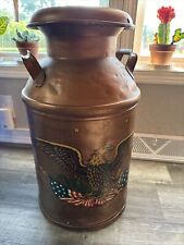 Antique Dairy Milk Can & Lid  Folk Art Eagle American Flag picture