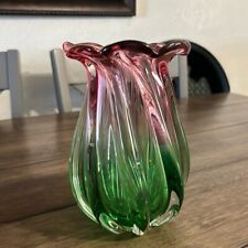 Teleflora accent glass  vase vintage pink and green 8.5'' picture