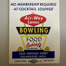 Vintage 1960s Air-Way Lanes Bowling Alley Kalamazoo MI Matchbook Cover picture