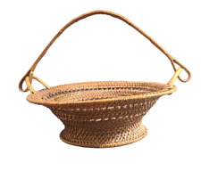 Vintage Wicker Tightly Woven Basket w/ Handle 12.5'' Diameter picture