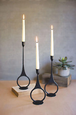Set of Three Cast Iron Candle Holders with Ring Detail NEW IN BOX picture