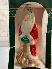 Santa’s Best European Style Glass Santa Claus Glitter Christmas Ornament Vintage picture