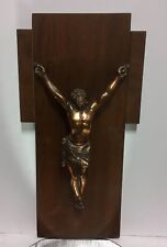 VTG. Massive 20's-30's Copper Metal On Wood Church Crucifix  picture