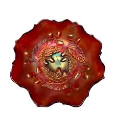 Antique Fenton Carnival Glass Red Ruffle Bowl in the Acorn Pattern picture