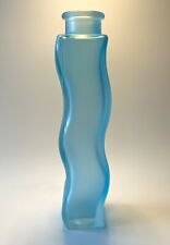 IKEA Skämt Frosted Glass Blue Wavy Bud Flower Vase Squiggle Wave Shape Retro picture