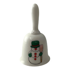 Christmas Snowman White Porcelain 3.5 Inch Vintage Decorative Bell Enesco picture